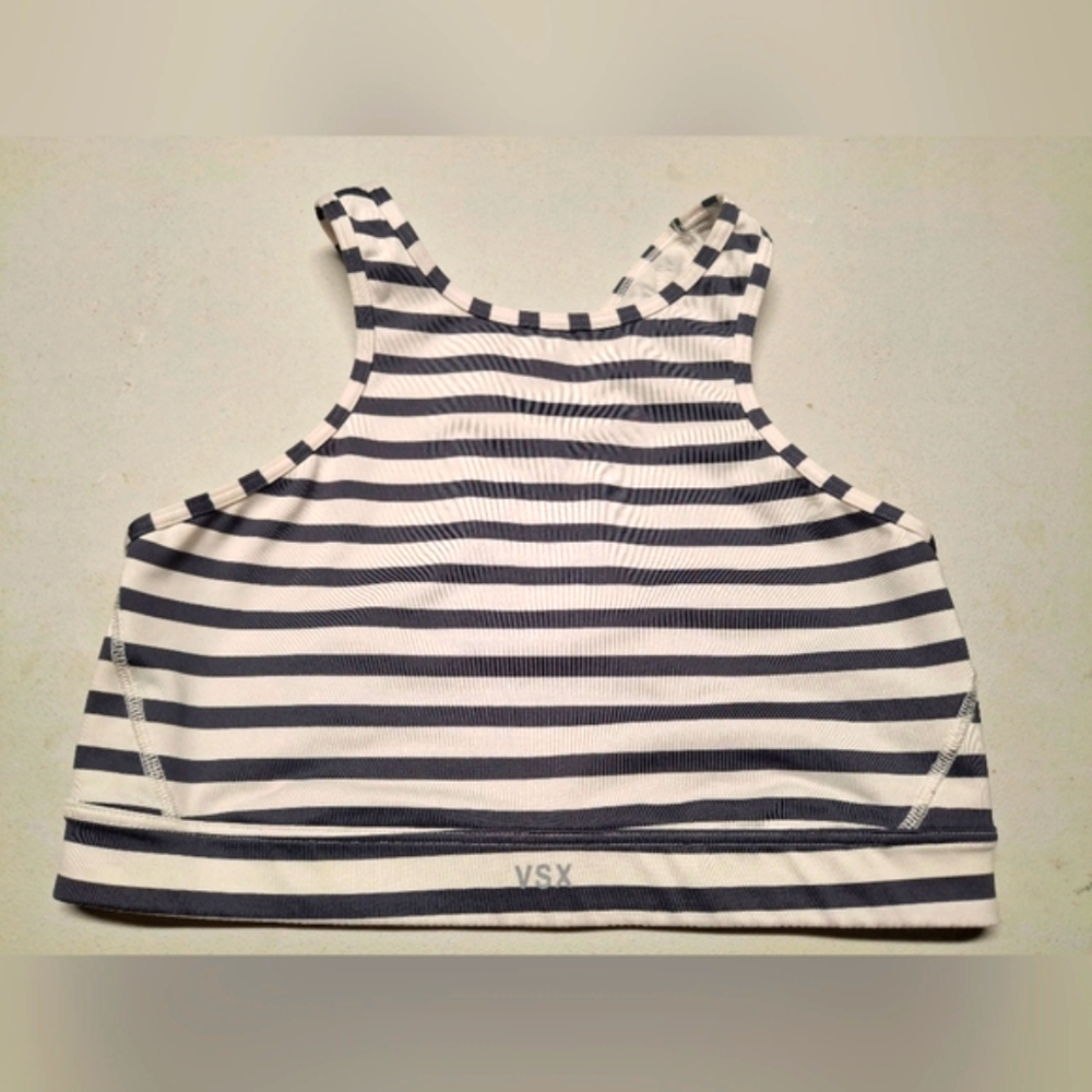 VSX Striped Sports Bra - Gray and White